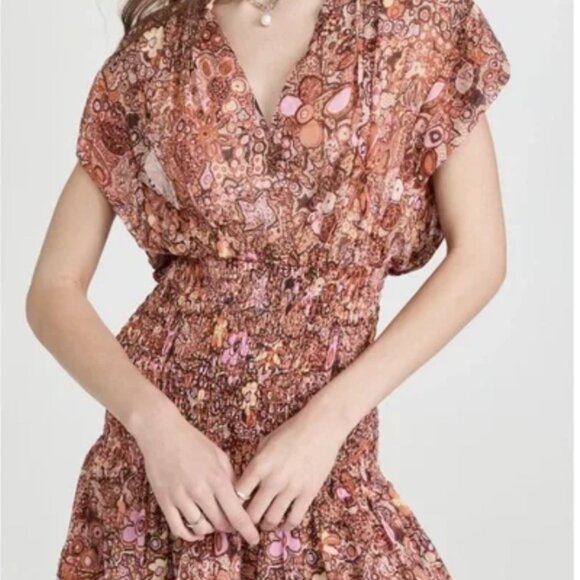 A.L.C. Carly Smocked Print Silk Mini Dress, Size 2 - Picture 9 of 14